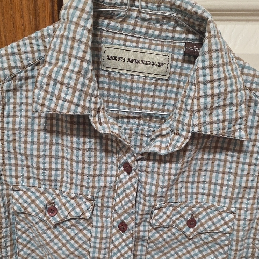 Bit & Bridle Blue and Brown Plaid Shirt - Picture 3 of 4